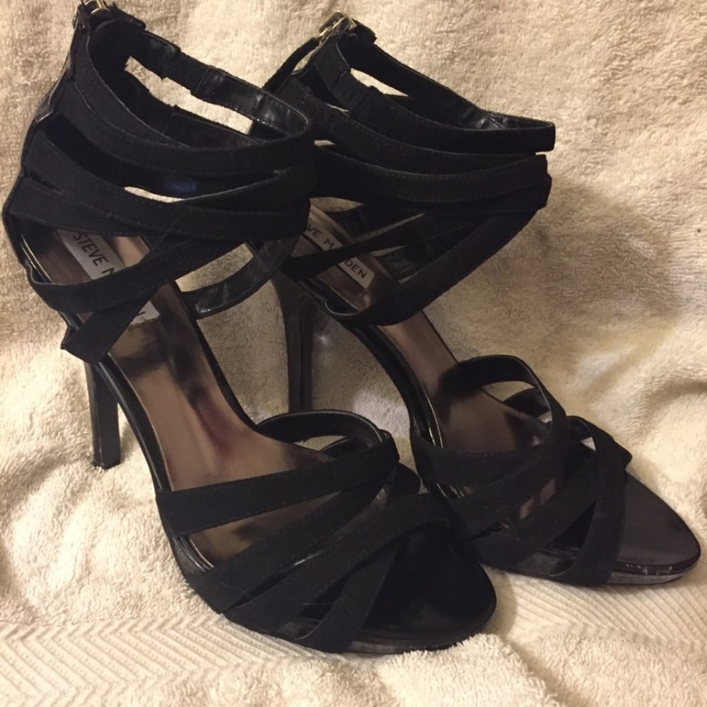 Steve Madden black suede strappy stilettos